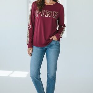 PINK Victoria's Secret Maroon Crewneck Sweatshirt with Sequin Logo